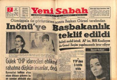 Yeni Sabah Gazetesi 7 Aralık 1963 - İnönüye Başbakanlık Teklif Edildi - YTPden 3 İstifa Oldu GZ123879 - 1