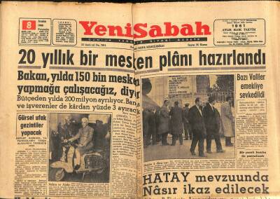 Yeni Sabah Gazetesi 8 Aralık 1960 - A.S. Korur Ankaraya Götürülecek - 20 Yıllık Bir Mesken Plânı Hazırlandı GZ123726 - 1