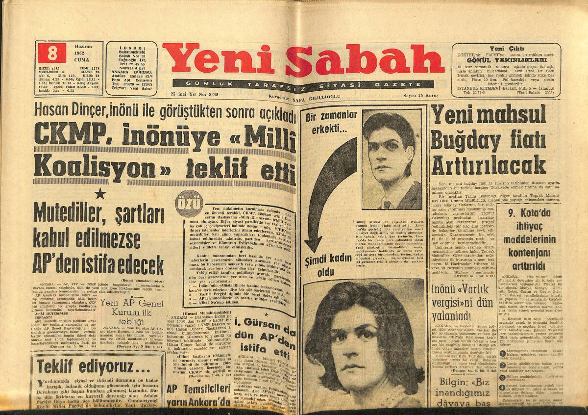 Yeni Sabah Gazetesi 8 Haziran 1962 - Hadiseli Maç 1-1 Bitti Ve Galatasaray Şampiyon GZ148470 - 1