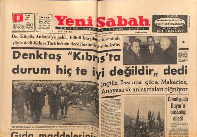 Yeni Sabah Gazetesi 8 Ocak 1963 - Denktaş Kıbrısta Durum Hiçte İyi Değildir dedi - Gümüşpala Bayara Başsağlığı Diledi GZ123774 - 1
