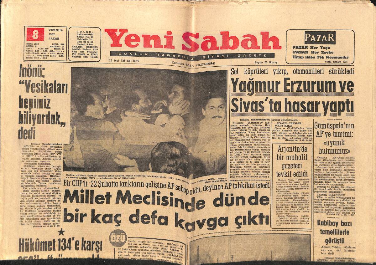 Yeni Sabah Gazetesi 8 Temmuz 1962 - Güzel Heidi Brühl Hem Dansöz Hem De Şantöz - Millet Meclisinde Dün De Kavga Çıktı GZ148875 - 1
