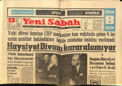 Yeni Sabah Gazetesi 9 Aralık 1962 - Mayk Nezihi Kurtulursa Türkiyeyi Terkedecek - Haysiyet Divanı Karar Alamıyor GZ124069 - 1