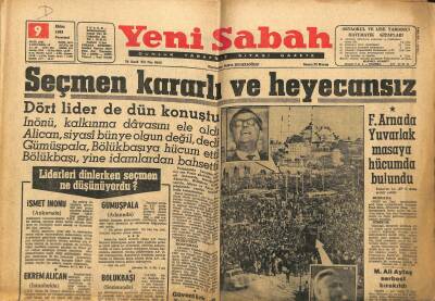 Yeni Sabah Gazetesi 9 Ekim 1961 - Dün Gazeteciler Bölükbaşı İle Gümüşpalayı Barıştıramadılar GZ123759 - 1