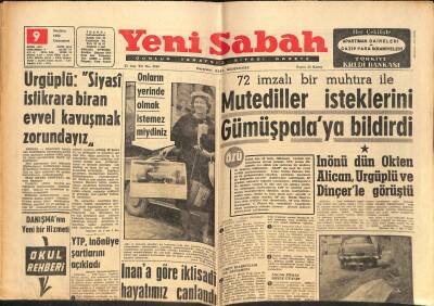 Yeni Sabah Gazetesi 9 Haziran 1962 - J. Mansfield Pistte Anadan Doğma Kaldı - Cevat Önder Milli Cephe Teklif Etti GZ124890 - 1
