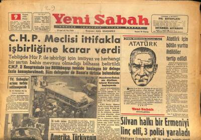 Yeni Sabah Gazetesi 9 Kasım 1958 - C.H.P. Meclisi İttifakla İşbirliğine Karar Verdi GZ86711 - 1