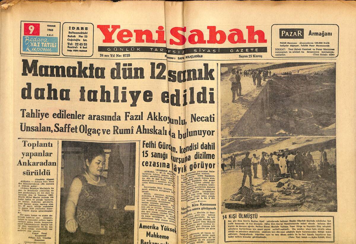 Yeni Sabah Gazetesi 9 Temmuz 1963 - Linda Christian Eski Eşine Döndü - Vemdell, Burton İle Oynuyor GZ148514 - 1