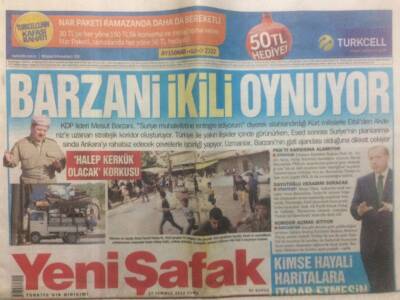 Yeni Şafak Gazetesi 2 Eylül 2016 - Barzani İkili Oynuyor GZ29233 - 1