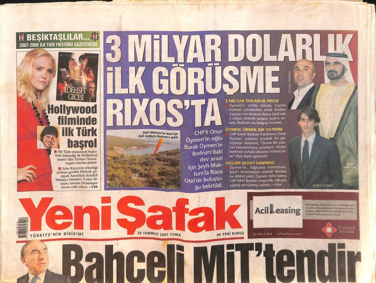 Yeni Şafak Gazetesi 20 Temmuz 2007 - Hollywood Filminde İlk Türk Başrol 