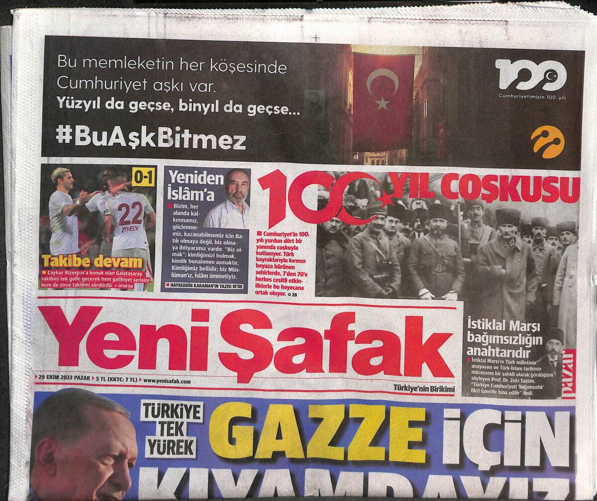 Yeni Şafak Gazetesi 29 Ekim 2023 - Cumhuriyetimizin 100. Yılı Kutlu Olsun GZ131491 - 1