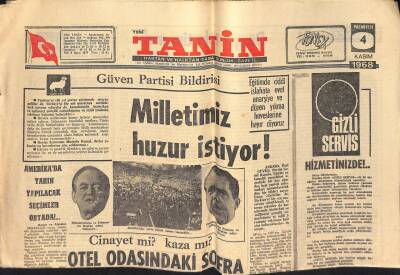 Yeni Tanin Gazete 4 Kasım 1968 - Güven Partisi Bildirisi, Nixon ve Johnson, Bozkurt Çizgi Roman, Mirelle Mathieu GZ124123 - 1