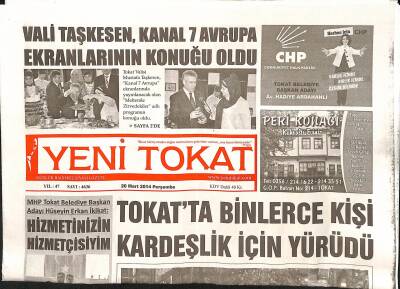 Yeni Tokat Gazetesi 20 Mart 2014 - Tokatta Binlerce Kişi Kardeşlik İçin Yürüdü GZ125101 - 1
