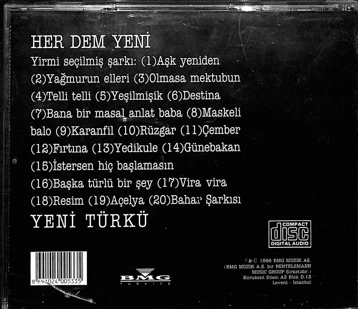 Yeni Türkü – Her Dem Yeni | BMG Müzik CD (İkinci El - 1996 - Orijinal Türkiye Baskısı - Sarı Bandrol) CD5935 - 2