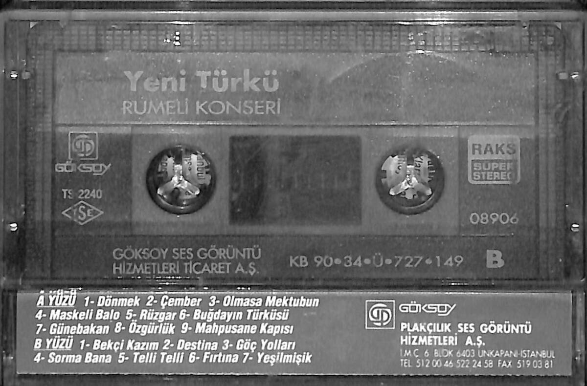 Yeni Türkü – Rumeli Konseri Orijinal Kaset (İkinci El) * Göksoy Müzik - Mavi Bandrol - 1990 * KST30169 - 2