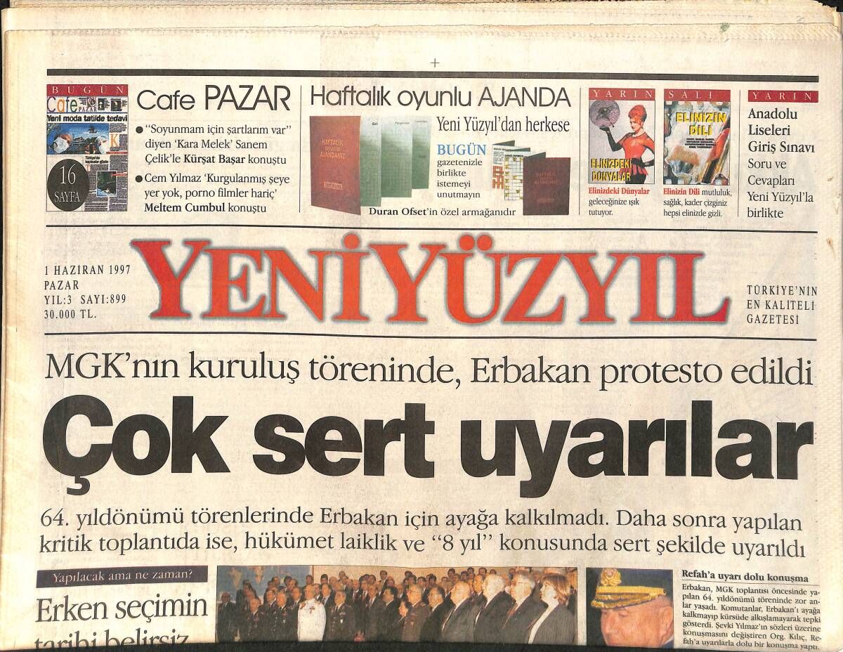 Yeni Yüzyıl Gazetesi 1 Haziran 1997 - Spice Girls - MGK'da Erbakan'a Sert Uyarı GZ2386 - 1