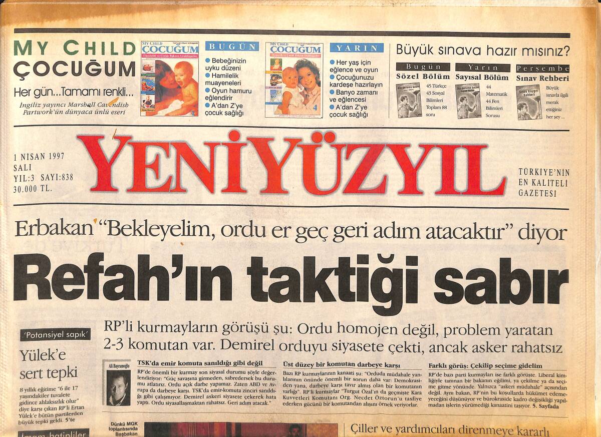 Yeni Yüzyıl Gazetesi 1 Nisan 1997 - Refah'ın Taktiği Sabır - Ortadoğu'da 70'lere Dönüş GZ147793 - 1