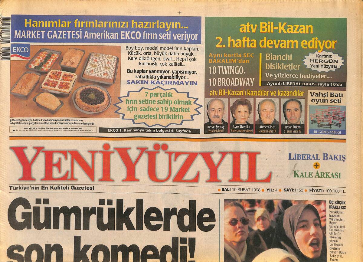 Yeni Yüzyıl Gazetesi 10 Şubat 1998 - Halkın En Büyük Umudu Saddam - Rio Karnavala Koşuyor GZ147762 - 1