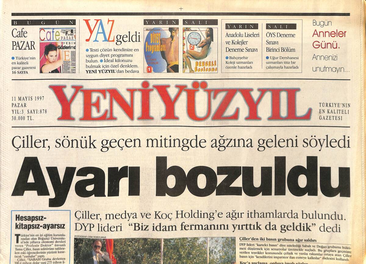 Yeni Yüzyıl Gazetesi 11 Mayıs 1997 - Çiller , Sönük Geçen Mitingle Ağzına Geleni Söyledi GZ147675 - 1