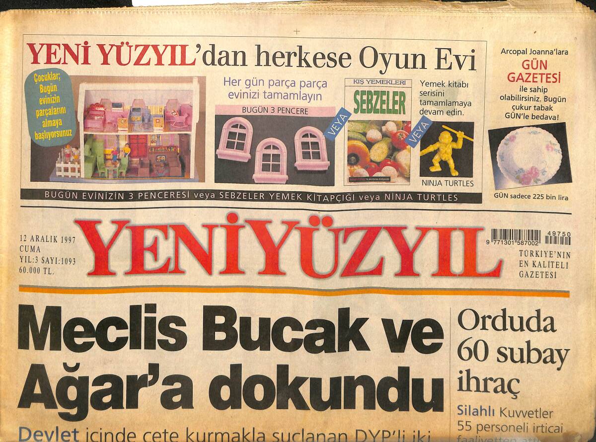 Yeni Yüzyıl Gazetesi 12 Aralık 1997 - Meclis Bucak Ve Ağar'a Dokundu - Vergide Reform 98'e Kaldı GZ147763 - 1