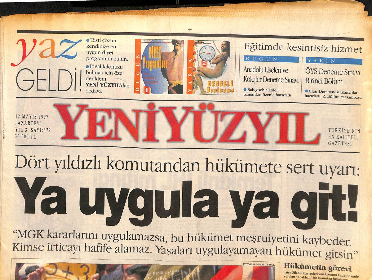 Yeni Yüzyıl Gazetesi 12 Mayıs 1997 - İran'da Deprem 2400 Can Aldı - Dört Yıldızlı Komutandan Hükümete Sert Uyarı GZ147677 - 1
