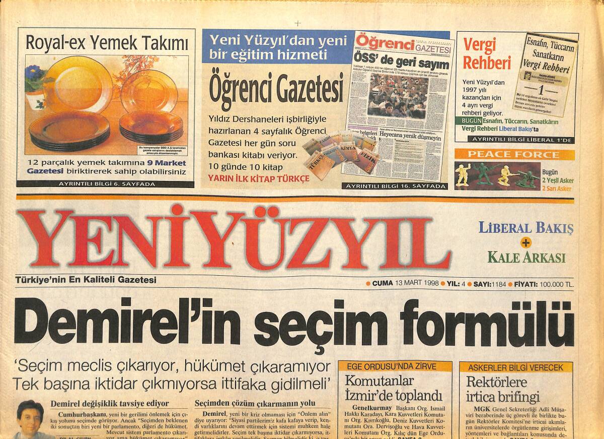 Yeni Yüzyıl Gazetesi 13 Mart 1998 - Koç'ta Yeni Yapılanma - Yargıç, Hülya Avşar'ı Ağlattı GZ147877 - 1