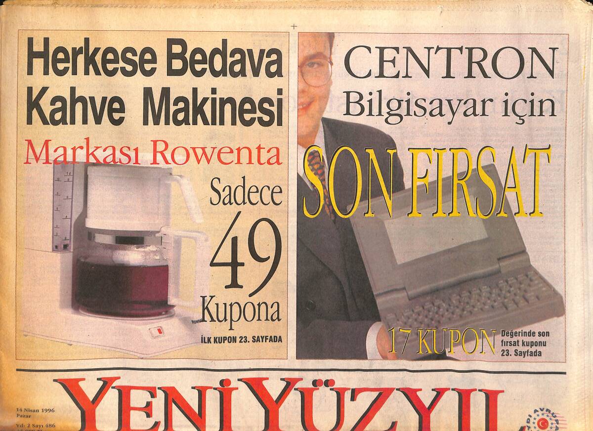 Yeni Yüzyıl Gazetesi 14 Nisan 1996 - PKK'ya Destek İran'dan - Cindy İngiliz Sarayında GZ155496 - 1
