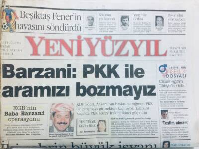 Yeni Yüzyıl Gazetesi 15 Eylül 1996 - Barzani PKK İle Aramızı Bozmayız GZ41223 - 1