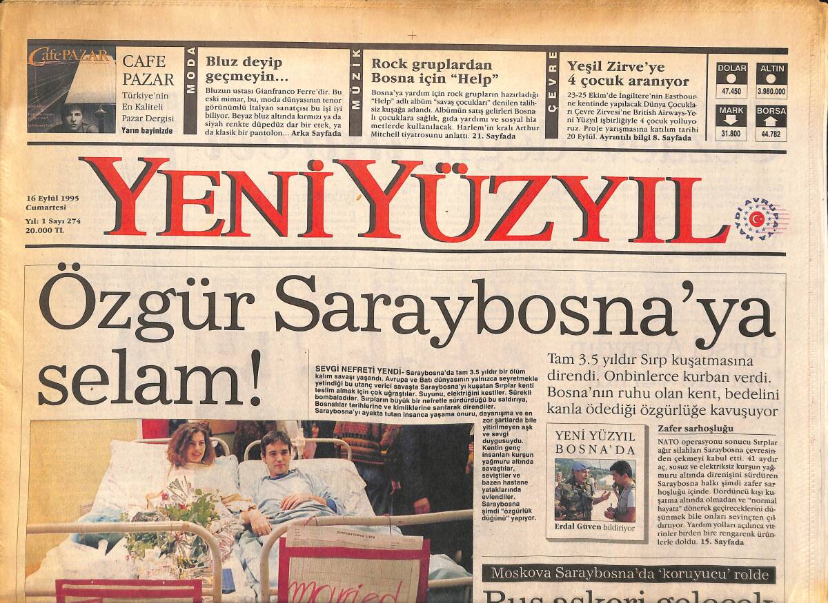 Yeni Yüzyıl Gazetesi 16 Eylül 1995 - Özgür Saraybosna'ya Selam ! - Sason'dan Büyük Operasyon GZ147686 - 1