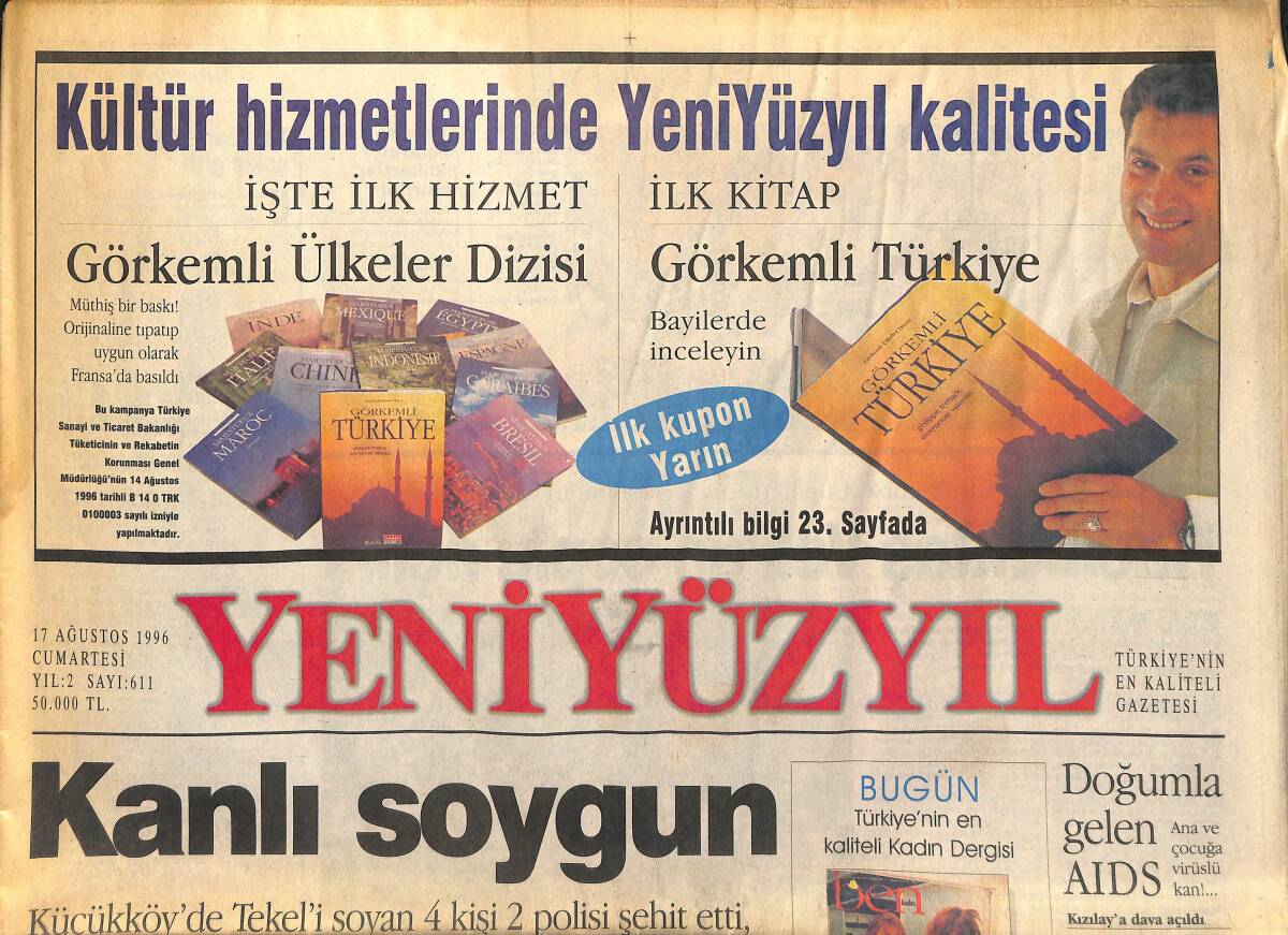 Yeni Yüzyıl Gazetesi 17 Ağustos 1996 - Erbakan'ın Yeni Hedefi Suriye - Kıbrıs'ta İtidal Çağrısı GZ147722 - 1