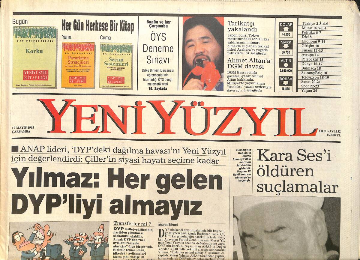 Yeni Yüzyıl Gazetesi 17 Mayıs 1995 - Demirel Geleceğinden Kuşkulu - DYP'de Çiller'e Protesto GZ3809 - 1