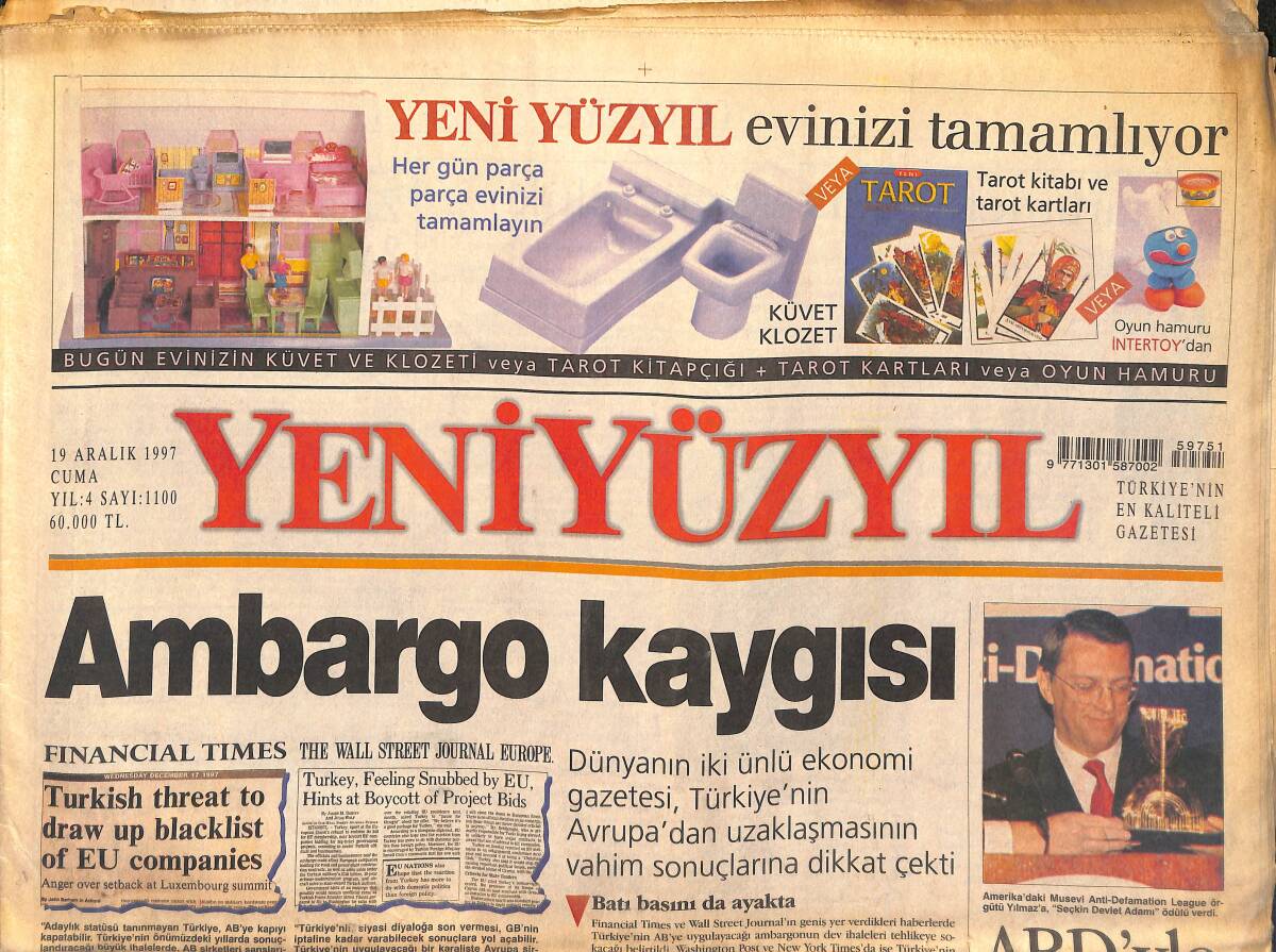 Yeni Yüzyıl Gazetesi 19 Aralık 1997 - Ülkücü Tetikçinin Kuşkulu İtirafları - ABD'yle Bahar Havası GZ147842 - 1