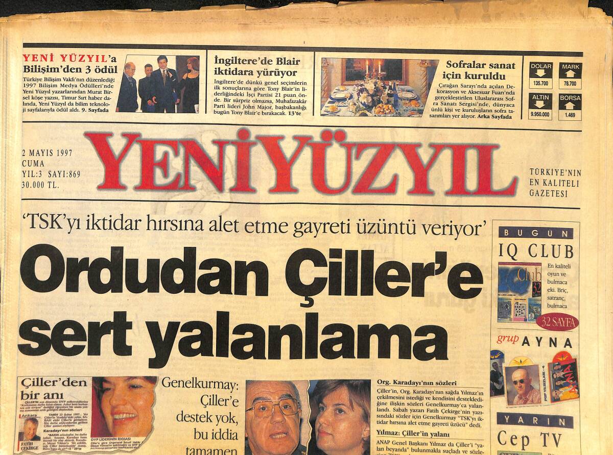 Yeni Yüzyıl Gazetesi 2 Mayıs 1997 - İsrail'le Ortak Askeri Tatbikat - Fener Ve Trabzon BİMAŞ'ta GZ147673 - 1