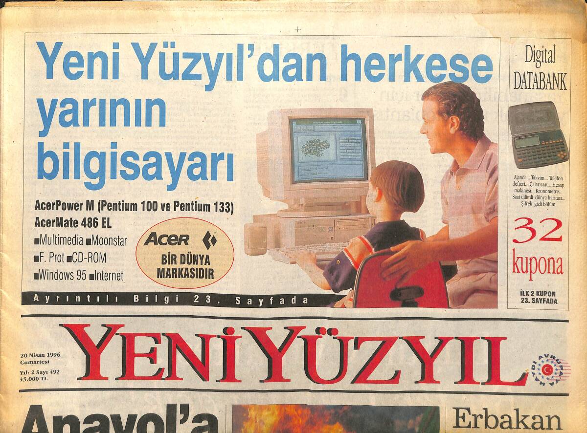 Yeni Yüzyıl Gazetesi 20 Nisan 1996 - Yıldız Tilbe Narkotik Şubede - Dünya İstanbul'da Kavga Etti GZ147868 - 1