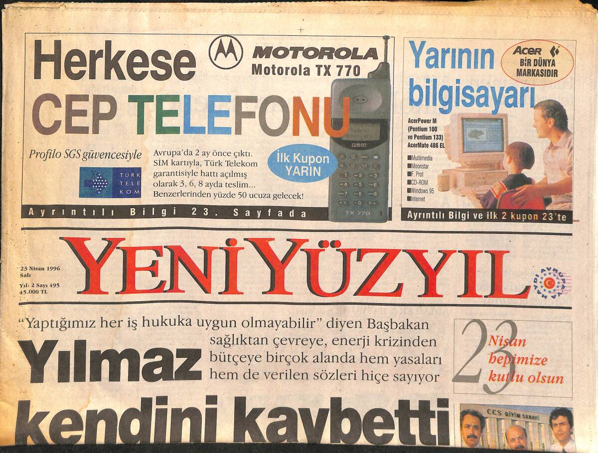 Yeni Yüzyıl Gazetesi 23 Nisan 1996 - Dünya Modasına Eskişehir Etiketi - ANAP'lı Bayram , Bakanı Tehdit Etti GZ147680 - 1