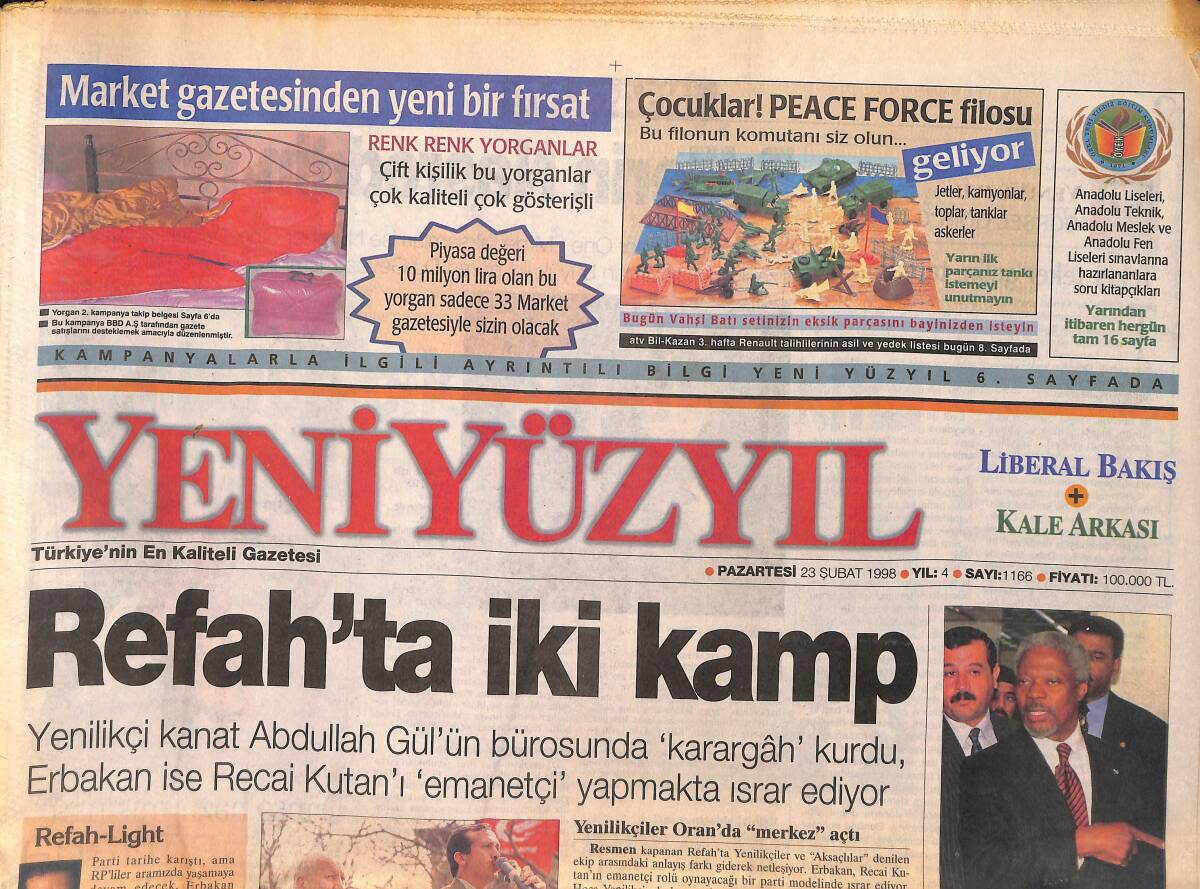 Yeni Yüzyıl Gazetesi 23 Şubat 1998 - Türkiye ABD'de Enerji Arıyor - Batı Artık Trenle Uçuyor GZ155482 - 1
