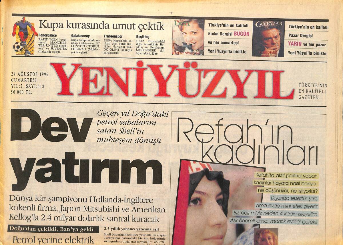 Yeni Yüzyıl Gazetesi 24 Ağustos 1996 - Hisar'dan Muazzez Abacı Geçti - Ankara'ya K.Irak Uyarısı GZ147742 - 1
