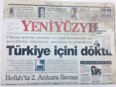Yeni Yüzyıl Gazetesi - 24 Eylül 1996 - Türkiye İçini Döktü GZ46419 - 2