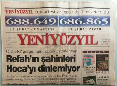 Yeni Yüzyıl Gazetesi 25 Şubat 1997 Refahın Şahinleri Hocayı Dinlemiyor - GZ44091 - 2