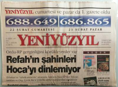 Yeni Yüzyıl Gazetesi 25 Şubat 1997 Refahın Şahinleri Hocayı Dinlemiyor - GZ44091 - 1