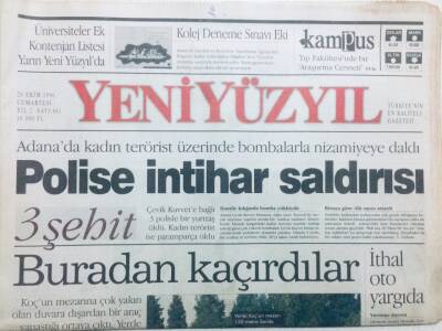 Yeni Yüzyıl Gazetesi 26 Ekim 1996 - Polise İntihar Saldırısı GZ42950 - 1