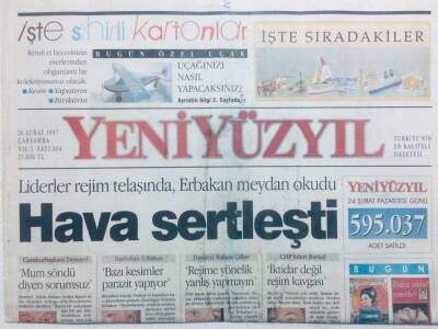 Yeni Yüzyıl Gazetesi 26 Şubat 1997 - Liderler Rejim Telaşında, Erbakan Meydan Okudu GZ43234 - 1