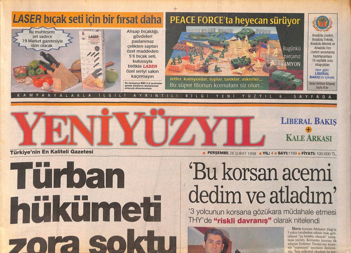 Yeni Yüzyıl Gazetesi 26 Şubat 1998 - De Niro Fransa'yı Boykot Etti - Sanremo'nun Starı Madonna GZ155479 - 1