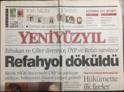 Yeni Yüzyıl Gazetesi 27 Nisan 1997 - Refahyol Döküldü,Erbakan Ve Çiller Direniyor GZ21916 - 1