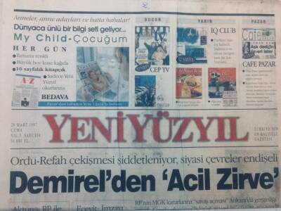 Yeni Yüzyıl Gazetesi - 28 Mart 1997 - Ordu-Refah Çekişmesi Şiddetleniyor GZ46874 - 1