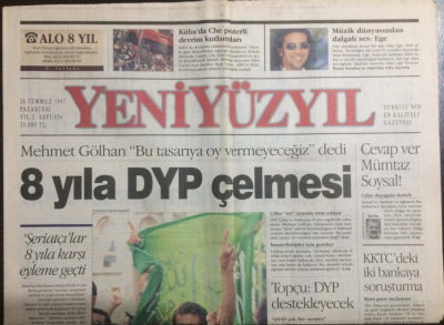 Yeni Yüzyıl Gazetesi 28 Temmuz 1997 - 8 Yıla DYP Çelmesi GZ21920 - 1