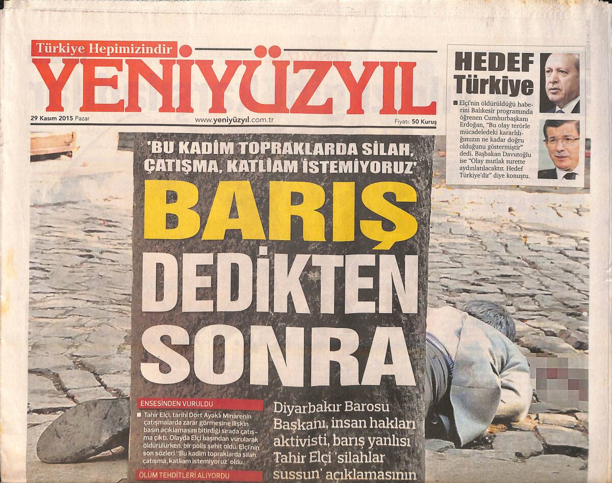 Yeni Yüzyıl Gazetesi 29 Kasım 2015 - Tahir Elçi Ve Hrant Dink - Bellona Viyana'da İlk Mağazayı Açtı GZ159899 - 1