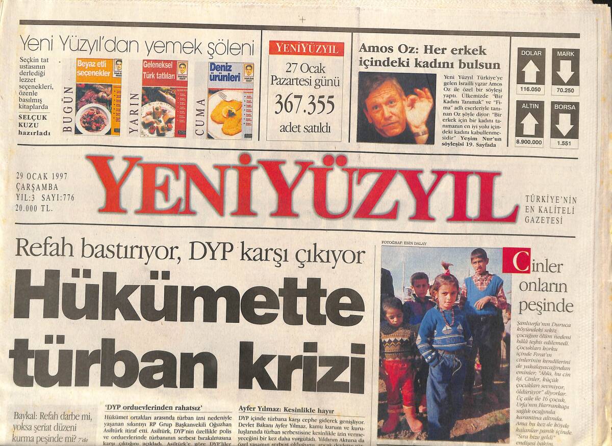 Yeni Yüzyıl Gazetesi 29 Ocak 1997 - Ağar'ın Acı Günü - Çeçenler Uzlaşma Dedi GZ157335 - 1