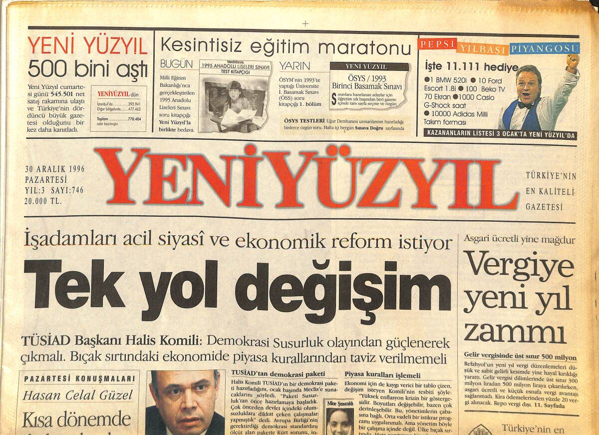Yeni Yüzyıl Gazetesi 30 Aralık 1996 - Rüştü'nün Askerliği De Olay Oldu - Rumlar Konya'yı Vurabilecek GZ147869 - 1
