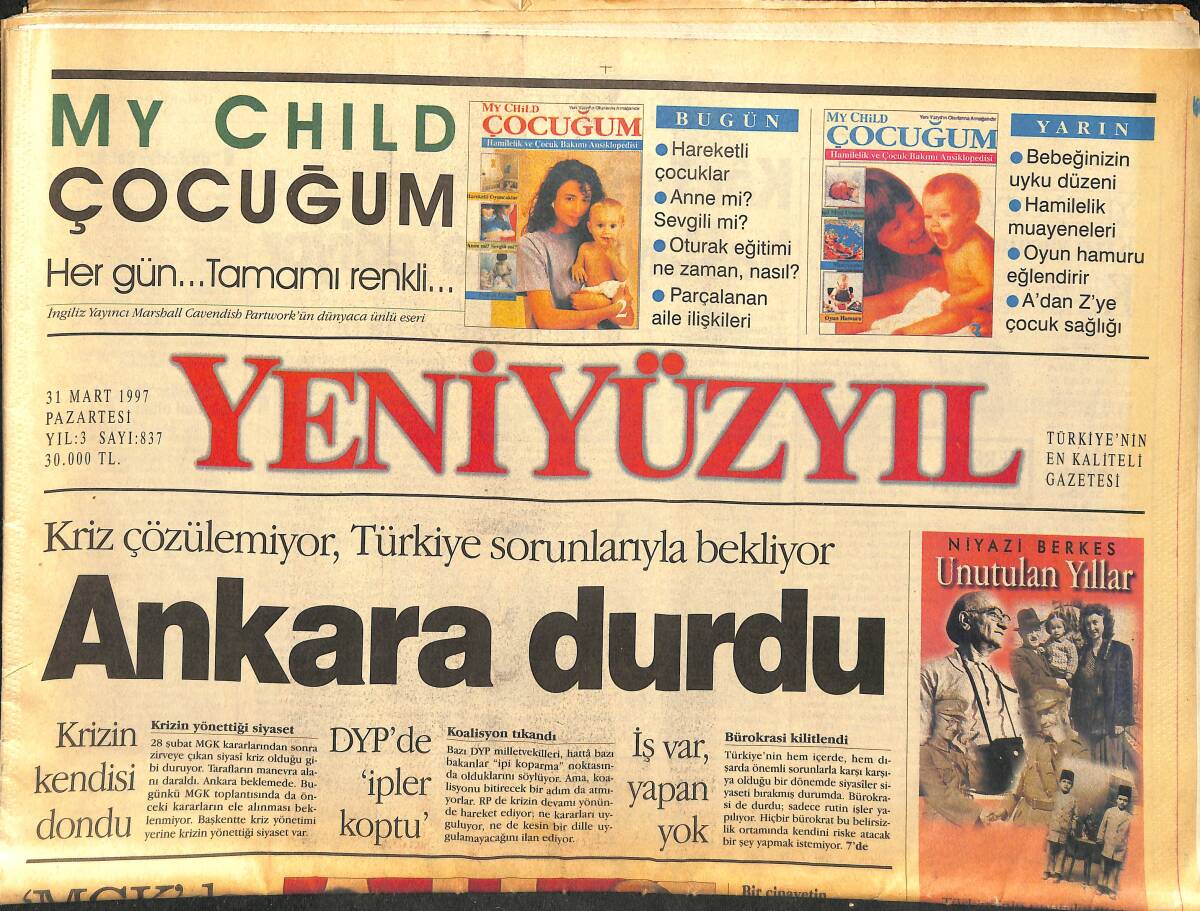 Yeni Yüzyıl Gazetesi 31 Mart 1998 - Susurluk'ta Çatlı'nın Bir Ahbabı Daha Çıktı - Ankara Durdu GZ147851 - 1