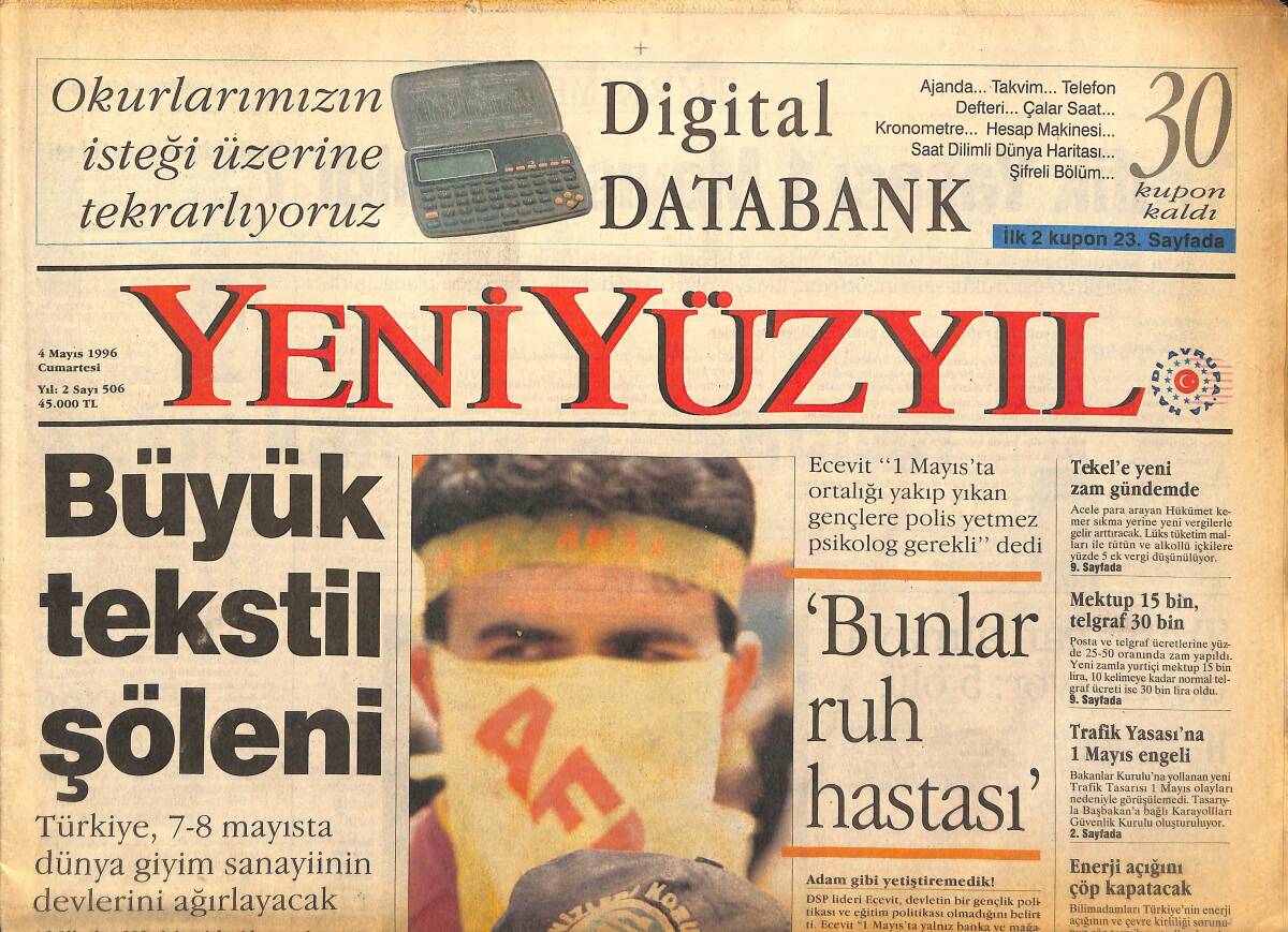 Yeni Yüzyıl Gazetesi 4 Mayıs 1996 - Rusya'nın Gözü Kafkasya'da - Trafik Yasasına 1 Mayıs Engeli GZ147768 - 1