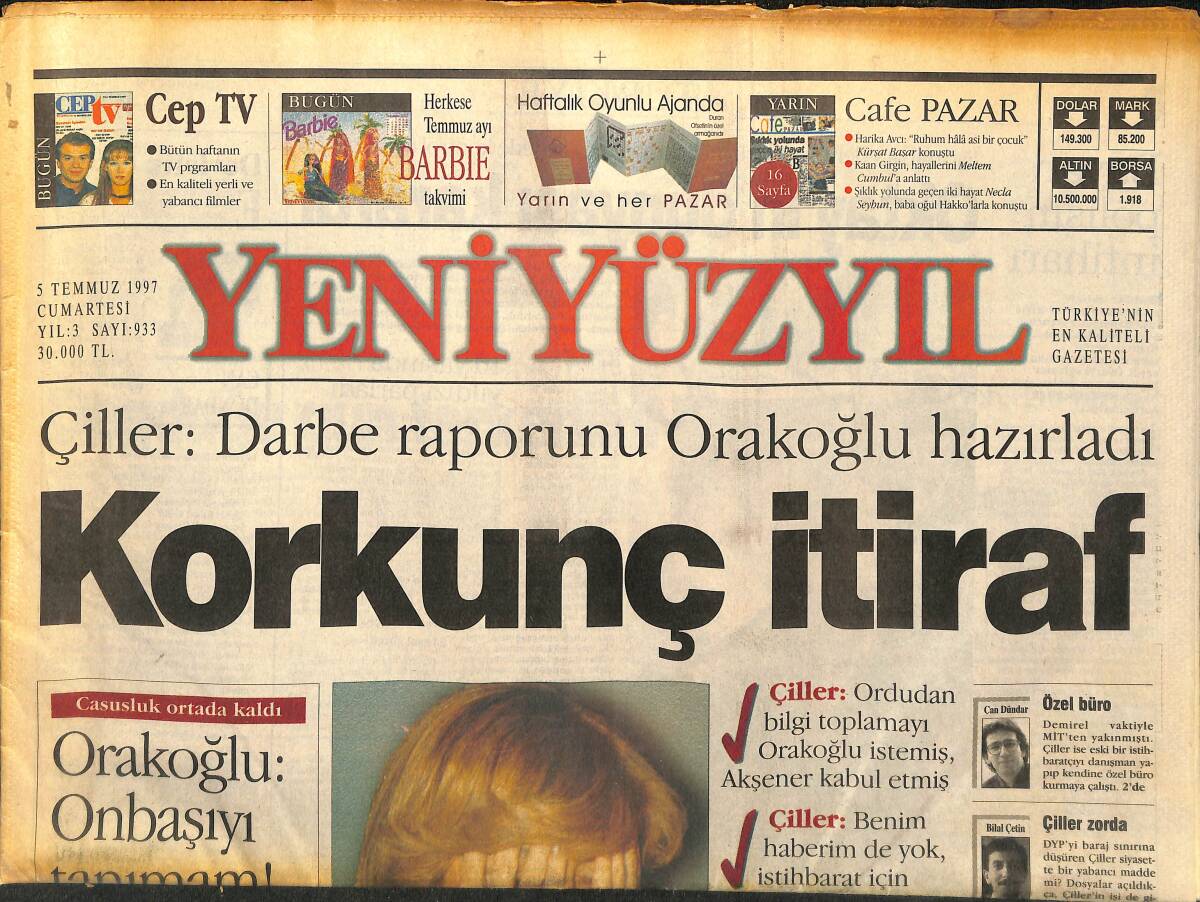 Yeni Yüzyıl Gazetesi 5 Temmuz 1997 - Fedakar Abla Seda Sayan - Oktay'ı Yıkan İntihar - Kristal Elmalar Sahiplerini Buldu GZ147872 - 1
